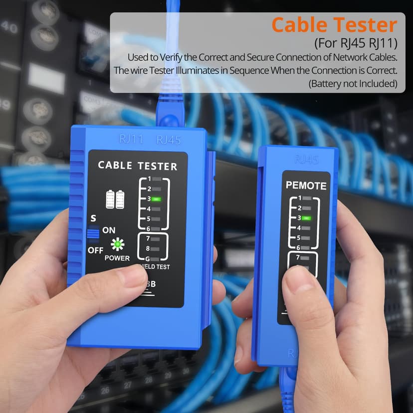 Proster RJ45 Crimp Tool Kit - RJ45 Pass Through Crimp Tool for CAT5 CAT5e CAT6 Network Cable with Network Cable Tester & 50Pcs Gold-Plated CAT6 Connectors & Covers & 5 Spare Blades & Stripper - 8