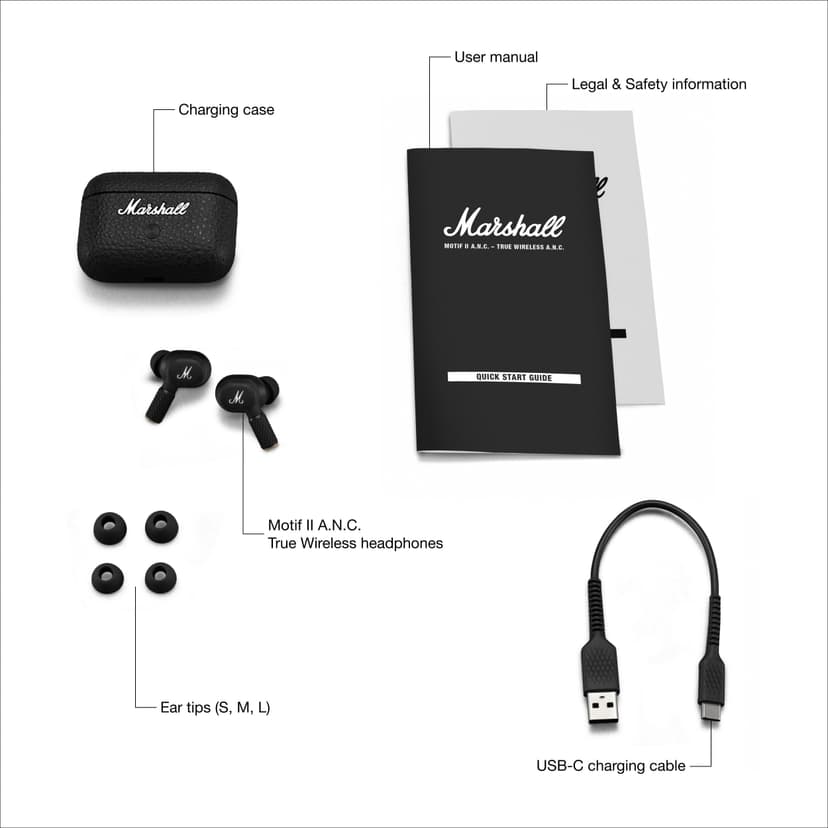 Marshall Motif II ANC - True Wireless Active Noise Cancelling Bluetooth Headphones, Earbuds, 30 hours playtime – Black - 6