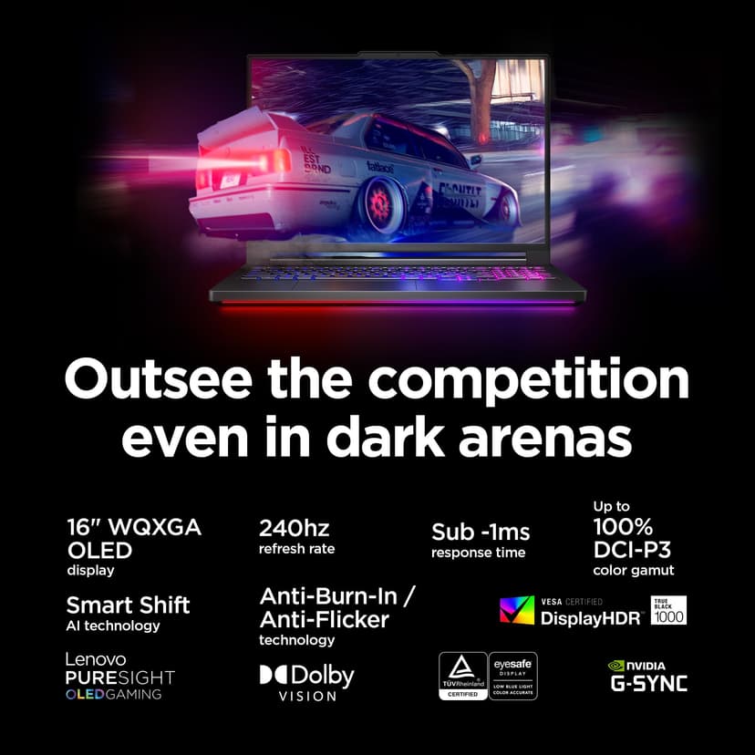 Lenovo Legion Pro 7i 16'' WQXGA OLED 240 Hz Ordinateur Portable de Jeu Intel Core Ultra 9 275HX 32 Go de RAM 1 to SSD NVIDIA GeForce RTX 5070Ti Eclipse Noir - 8