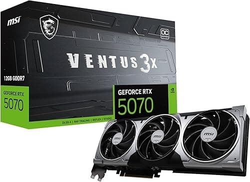 MSI GeForce RTX 5070 12G VENTUS 3X OC Graphics Card - RTX 5070 GPU, 12GB GDDR7 (28Gbps/192-bit), PCIe 5.0 - Triple Fan Thermal Design (3 x TORX FAN 5.0) - HDMI 2.1b, DisplayPort 2.1b