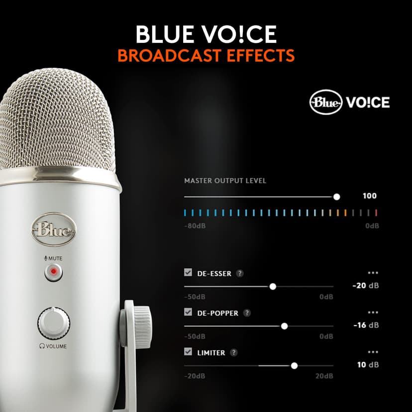 Logitech for Creators Blue Yeti USB Microphone for Recording, Streaming, Gaming, Podcasting on PC and Mac, Condenser Mic for Laptop or Computer with Blue VO!CE Effects, Adjustable Stand - Silver - 3