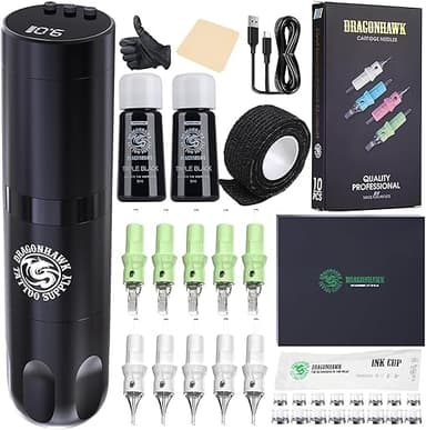 Dragonhawk Tattoo Kit X3 Wireless Tattoo Machine Pen Tatt…