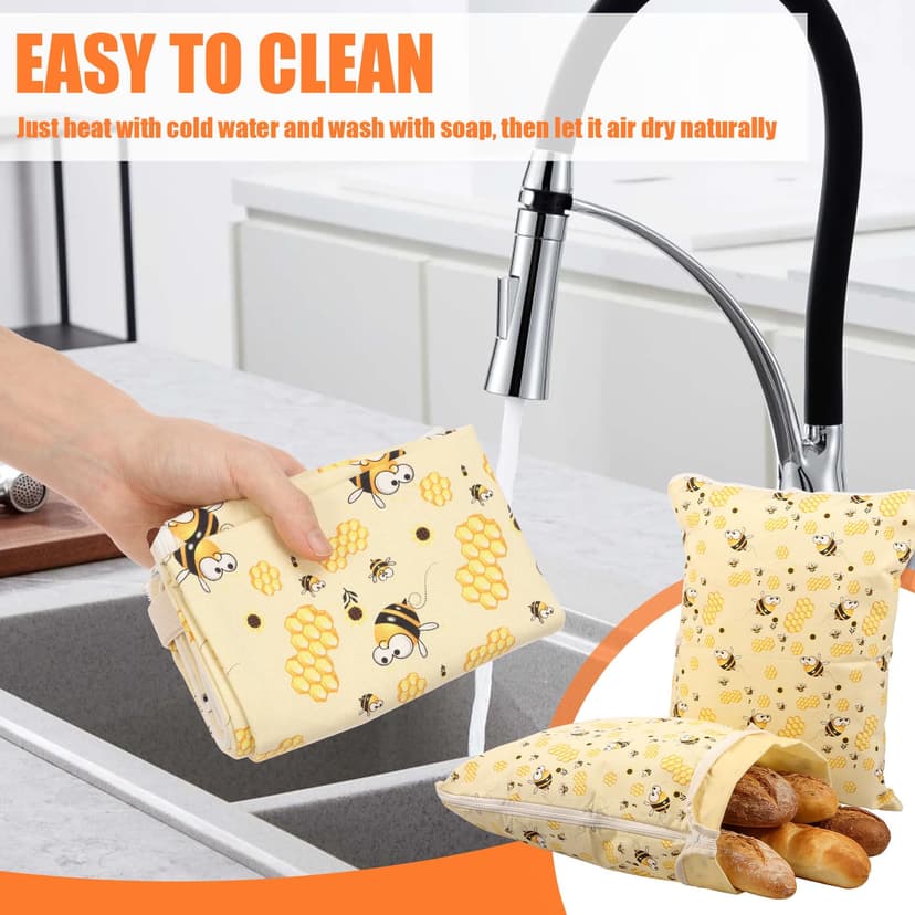 2 Pieces Beeswax Bread Bags 43cm×33cm, Reusable Bread Bags for Keeping Fresh with L Zipper and Handle, Bread Freshener Bags, Beeswax Bags - 6
