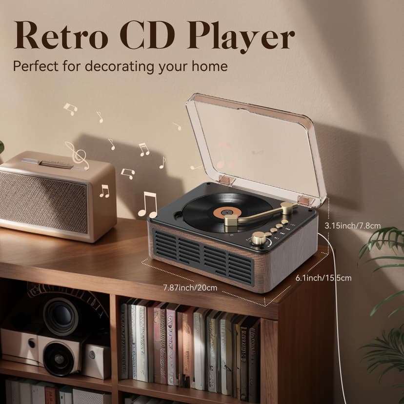 Gueray CD Player with Speakers HiFi Stereo Sound Vintage CD Player Bluetooth for Home, Retro Wood CD Players FM Radio with Remote Control, Support USB/AUX/Type-C Playback for Audio Books - 6