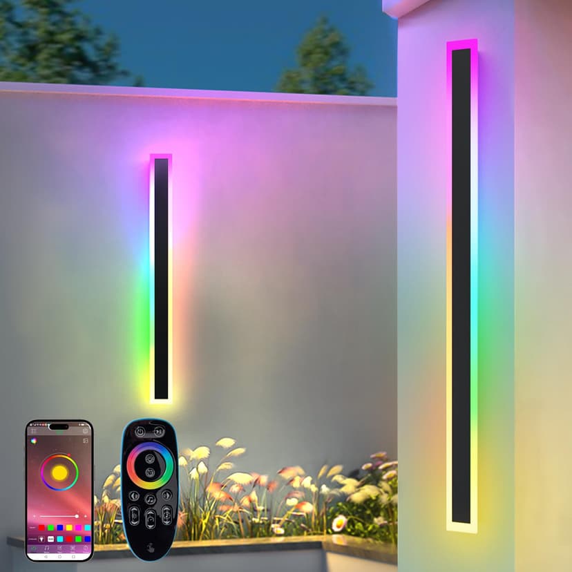 Zihoi Applique murale extérieure RGB, 180cm 2 groupes RGB/chaud/blanc dimmable moderne LED applique murale, longue lampe murale avec contrôle à distance et app pour extérieur/intérieur - 1
