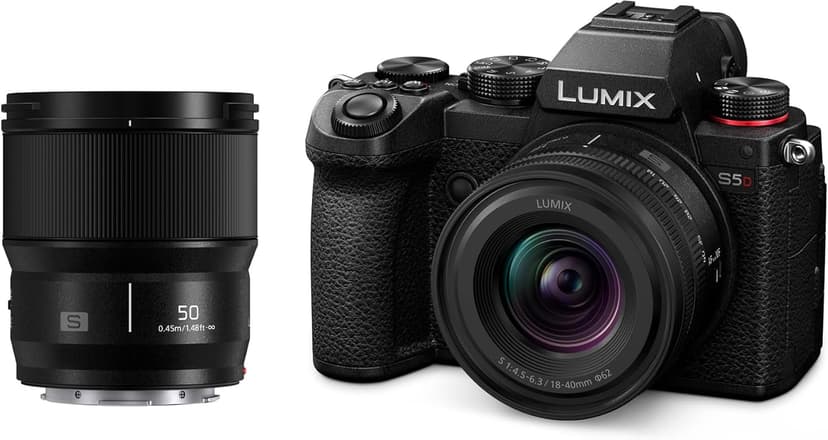 Panasonic Lumix S5D | Appareil Photo Hybride Plein Format + Lumix S 18-40mm F4.5-6.3 + Lumix S 50mm F1.8 (24MP, 4K 4:2:2 10bit, Double Stab., V-Log, Anamorphique, Tropicalisé), Noir - 1