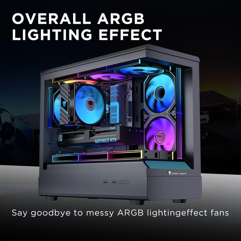 Jungle Leopard Interstellar-V2 Daisy Chain RGB PC Ventilateur 120MM 3er Pack,1850RPM/68CFM/2.4mmH2O/24LEDs,5V3PIN ARGB und 12V4PIN PWM Ventilateur (3, Black, 120MM-Reverse) - 5