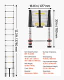 VEVOR 12.5ft Telescoping Ladder, Aluminum Lightweight Multi-Purpose Collapsible Extension, One-Touch Retraction Ladder, Heavy Duty 330LBS Max Capacity with Non-Slip Feet, for Home, Outdoor Work, Loft - 7