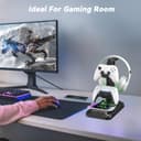 KDD Headphone Stand - Rotatable Controller Holder with Wireless Charging & 9 Light Modes, Gaming Headset Stand with 2 USB and Type C Ports - Controller Stand for Gamers Desktop Accessories (Black) - 7