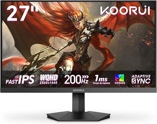 KOORUI G2721P Ecran PC Gamer 27 Pouces - 200Hz IPS QHD 1440P Ecran Gaming, 1ms HDR400 Adaptive Sync, Compatible VESA 75x75mm, HDMI 2.0/DP1.4