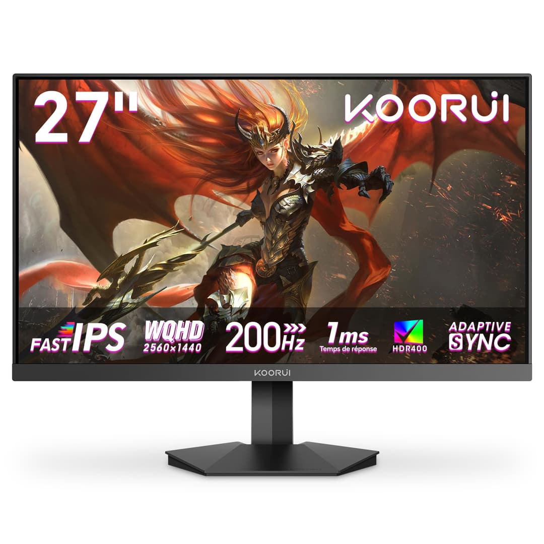 KOORUI G2721P Ecran PC Gamer 27 Pouces - 200Hz IPS QHD 1440P Ecran Gaming, 1ms HDR400 Adaptive Sync, Compatible VESA 75x75mm, HDMI 2.0/DP1.4