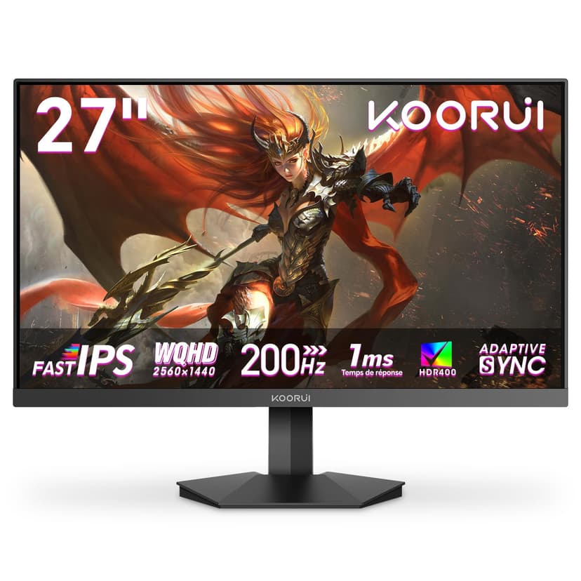 KOORUI G2721P Ecran PC Gamer 27 Pouces - 200Hz IPS QHD 1440P Ecran Gaming, 1ms HDR400 Adaptive Sync, Compatible VESA 75x75mm, HDMI 2.0/DP1.4 - 1