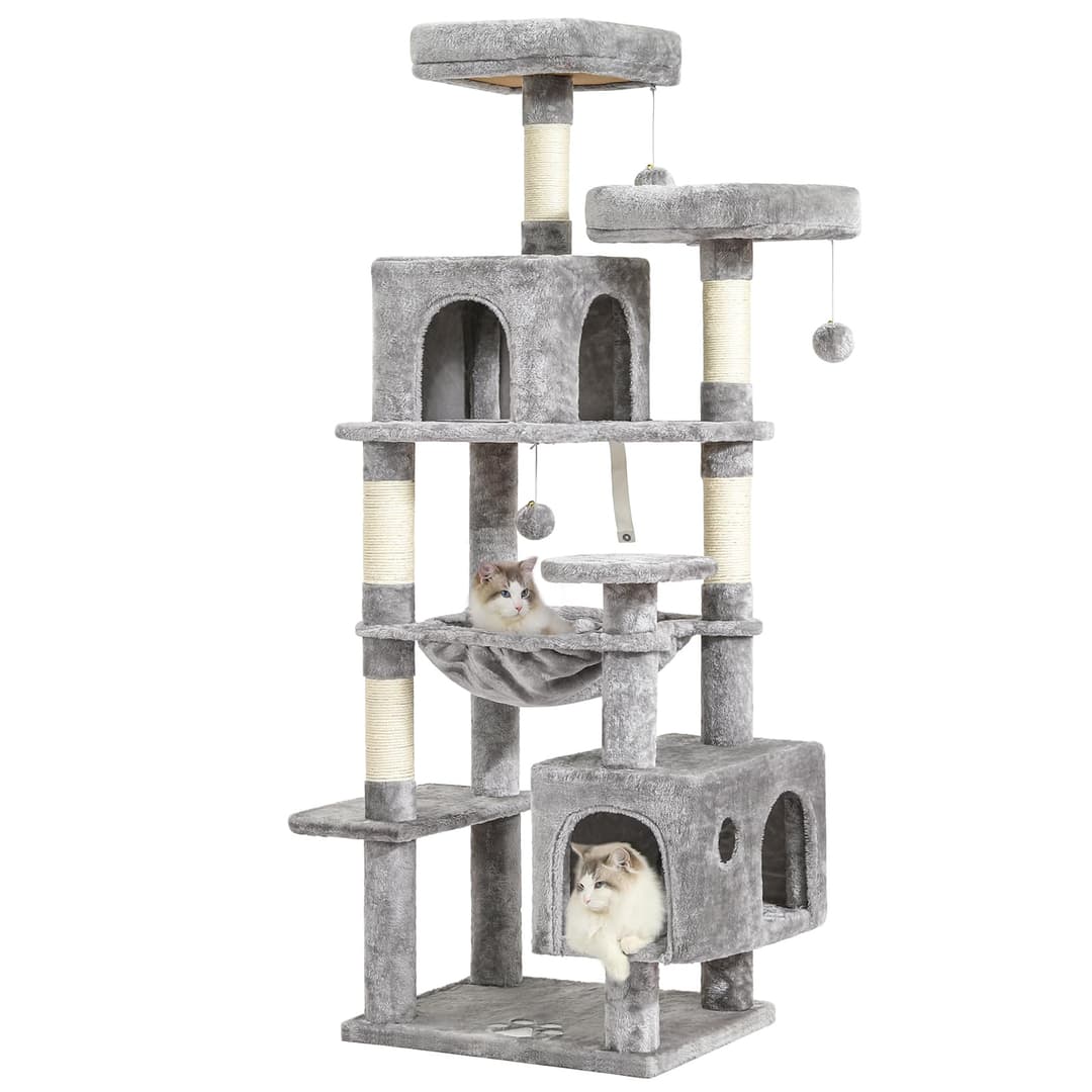 MSmask Grand arbre à chat stable en L avec 2 plateformes,…