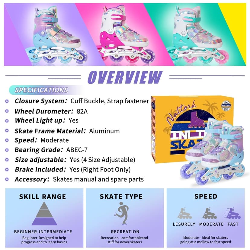 Patins à roues alignées papillon et fleur pour filles et garçons – Rose rouge pour adolescents de 7, 8, 9, 10 ans – Toutes roues lumineuses réglables pour sports d'intérieur et d'extérieur, cadeau - 8