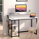 GreenForest Office Desk with Full Monitor Stand,100 cm Home Computer Desk with Reversible Storage Shelves,Small Study Desk with Headphone Hook and Cup Holder,White - 2