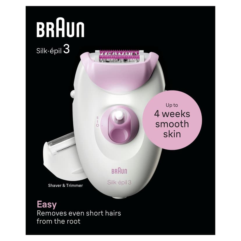 Braun Silk-épil 3, Corded Epilator for Hair Removal, Weeks of Smooth Skin, with Lady Shaver Head & Trimmer Comb, 3-031, Pink - 8