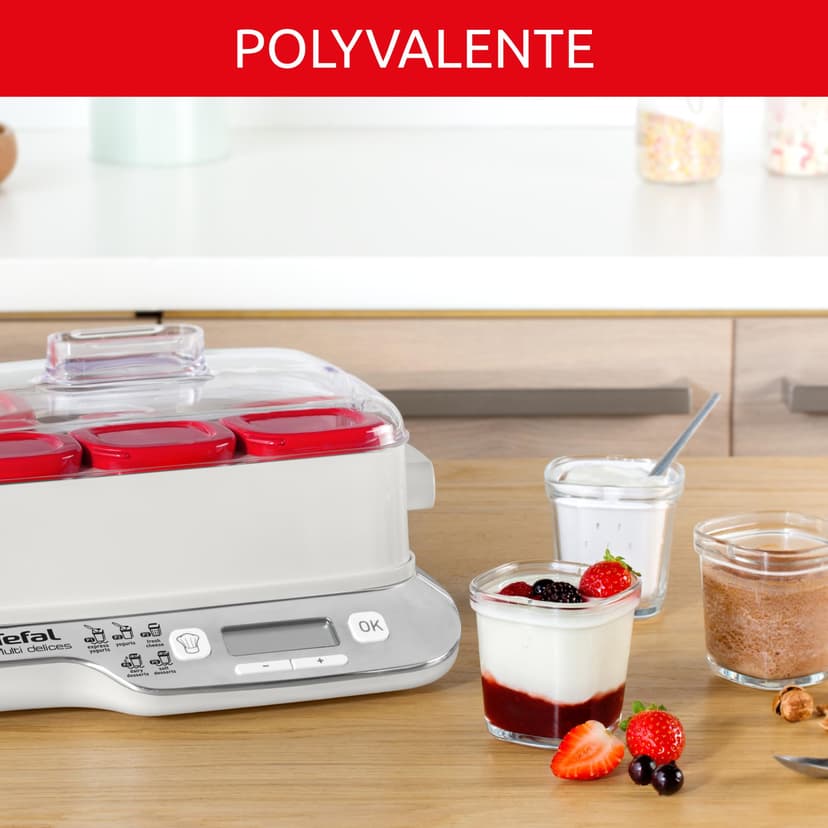Tefal YY5425FB Multi Delices Express, Yogurt Maker, 6 Jars, Red, Yogurt at Home, 5 Automatic Programs, Milk Desserts, Curd and Soft Desserts, 140 ml Jars, 100% BPA Free, YY5425FB - 4