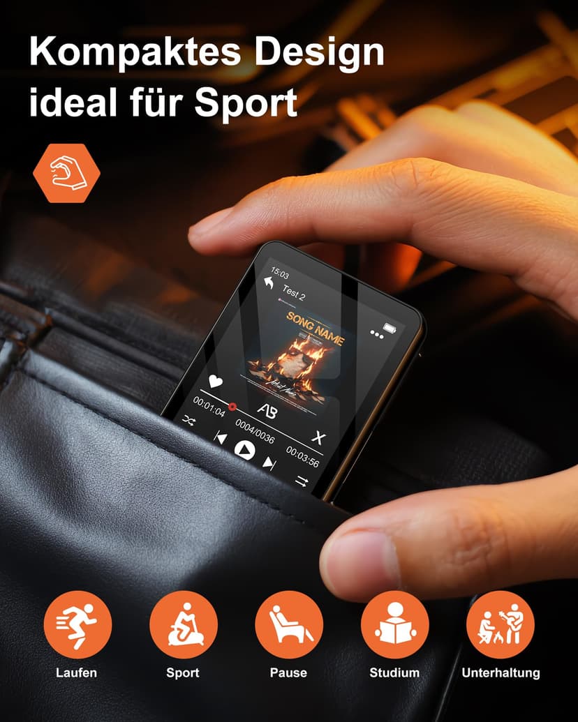 AGXOV 128GB Bluetooth MP3 Player, MP3 Music Player with Headphones, Dictaphone, HiFi Sound, 2.4 Inch Color Screen, Ideal for Sports, Black - 8