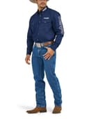 Wrangler Men's Western Logo Two Pocket Long Sleeve Button Shirt, Navy, Large - 6