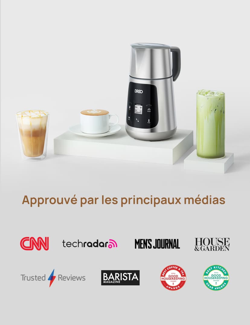 DREO Mousseur à Lait Électrique [Amélioré], Mousseur Automatique All-in-1 de 450ml pour Lait, Cappuccino, Chocolat Chaud, Plus de 30 Boissons, Facile à Nettoyer, Lavable au Lave-vaisselle, Écran LED - 8