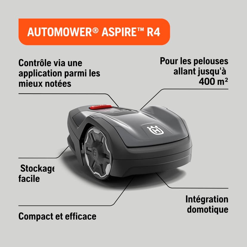 Husqvarna Robot Tondeuse Automower Aspire R4 pour 400 m² de Surface I Tondeuse à Gazon sans Fil Robot contrôle Via l'application Connect (avec Commande vocale, Wi-FI, Bluetooth) avec kit - 2