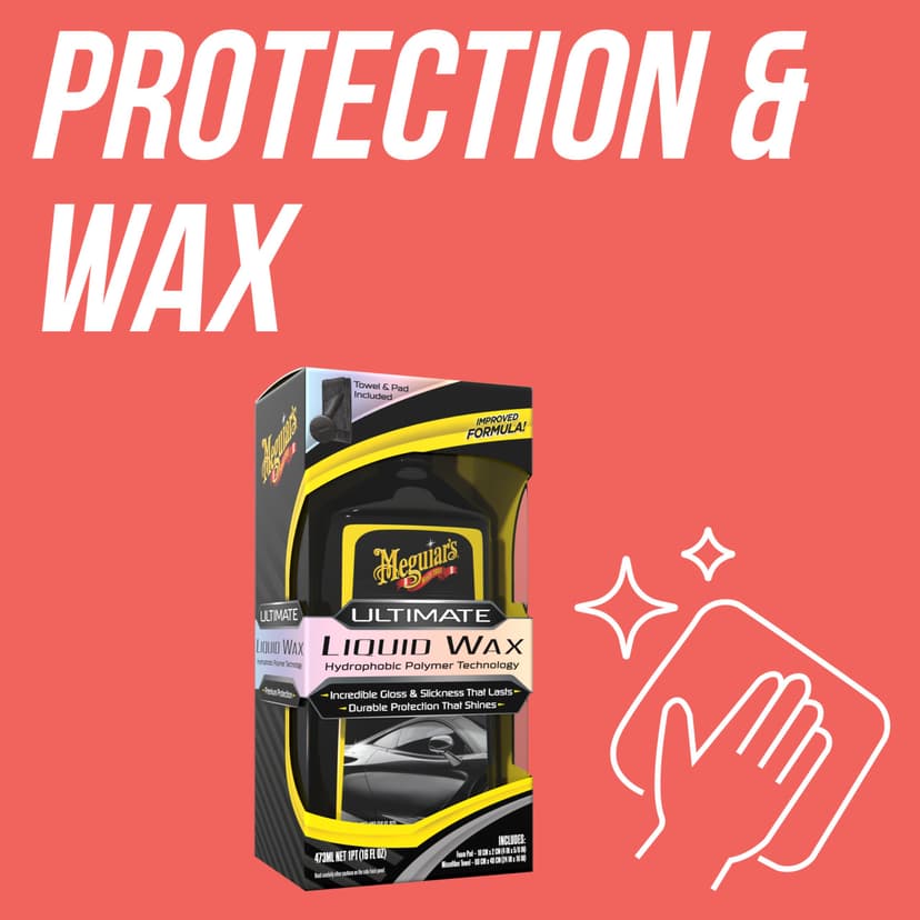 Meguiar's Ultimate Liquid Wax 473ml, Improved Liquid Car Wax Formula for Durable Protection that Shines, Premium Towel and Applicator Pad Car Accessories Included - G210516EU - 2