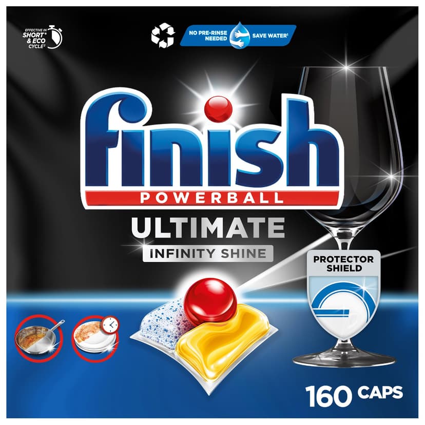 Finish Ultimate Infinity Shine Pastilles Lave-Vaisselle Citron, Imbattable contre les taches tenaces, 160 capsules - 1