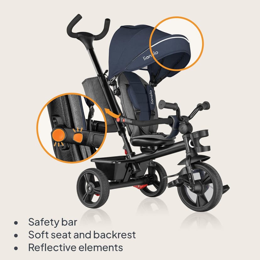 Lionelo HAARI 2in1 Stroller Trike for Kids 1-5 years up to 25 kg, 360° Rotating Seat, Adjustable Parent Steering Handle, Grows with Child, Free-Wheel Mode with Footrest, Canopy & Cup Holder - 7