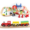 Jacootoys 80PCS Wooden Train Tracks Set Magnetic Trains Educational Construction Toy Wooden Car Tracks Vehicles for Kids 3+ Years Old Girls Boys - 1