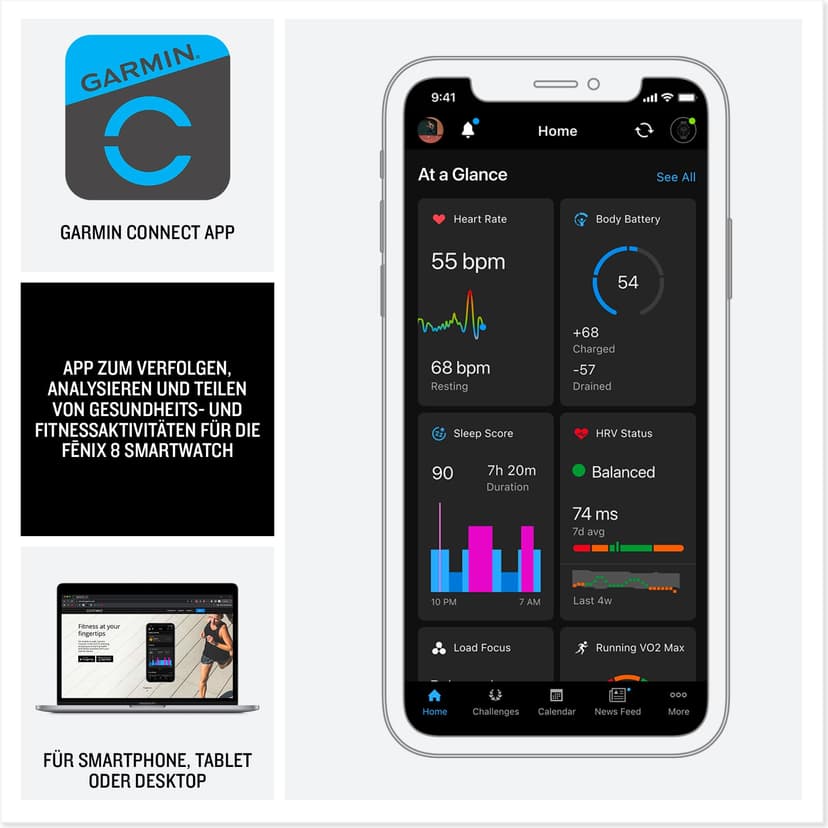 Garmin fēnix 8, 51mm Premium GPS smartwatch, AMOLED touchscreen, multisport, advanced health & training features,built-in LED flashlight,adventure watch with up to 29 days battery life, Slate Grey - 6