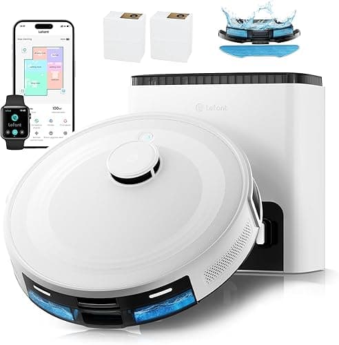 Lefant M2 Plus Robot Aspirateur Laveur 6000Pa avec Station Vidage Automatique Poussière,Navigation Laser avec Cartographie,Évitement d'obstacles PSD,140min,Idéal pour Poils d'animaux