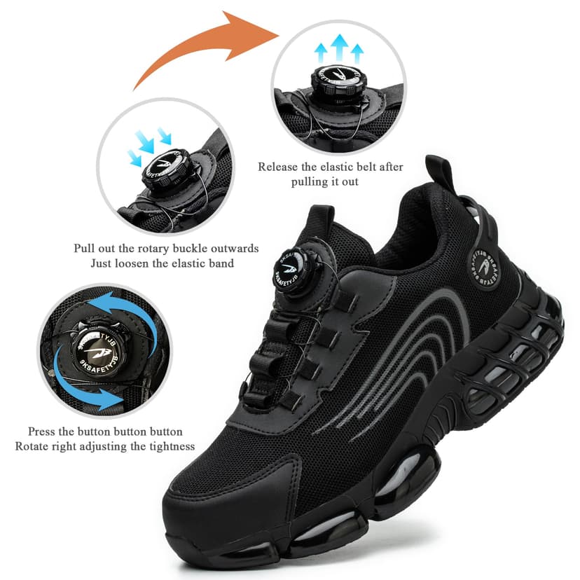 GemChve Chaussures de Sécurité Hommes Femmes Basket Légère Respirante Travail Antidérapante avec Embout en Acier Black 43 EU - 3