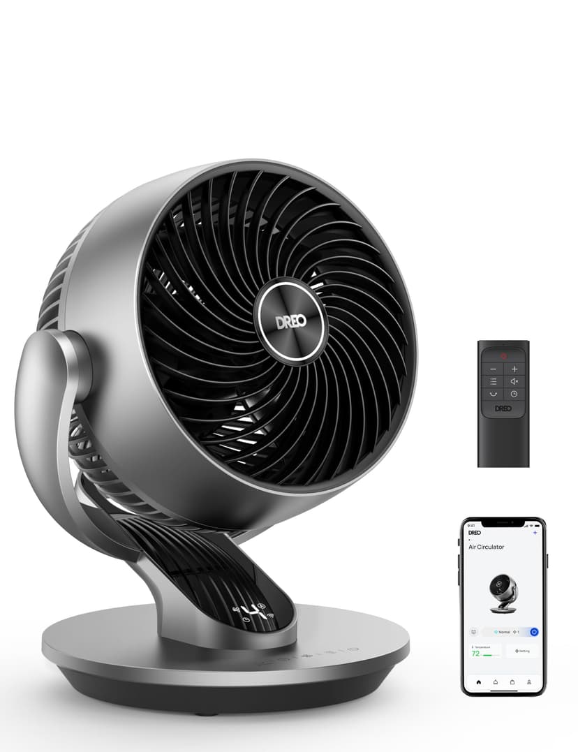 DREO Smart Table Fan for Bedroom, 28dB Silent Air Circulator Fan with Remote, 7 Inch Diameter Cooling Quiet Desk Fan, 120° Vertical Manual+90° Horizontal Oscillating, 4 Speeds, 5 Modes, 12H Timer - 1
