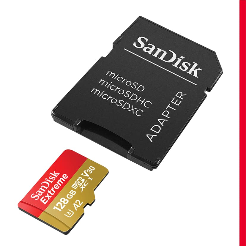 SanDisk 128GB Extreme microSDXC card +SD adapter, microSD card for smartphones, action cameras, drones, V30, up to 190 MB/s, SanDisk QuickFlow Technology, RescuePro Deluxe, UHS-I, 4k, V30, A2, U3 - 2