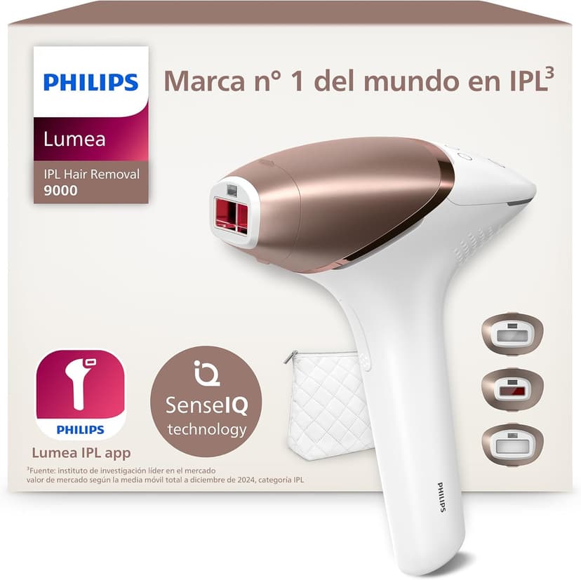 Philips Lumea serie 9000, dispositivo de depilación IPL, alternativa de depilación láser, tecnología SenseIQ, 3 accesorios para el cuerpo, la cara y zonas de precisión, con y sin cable, BRI955/00 - 1