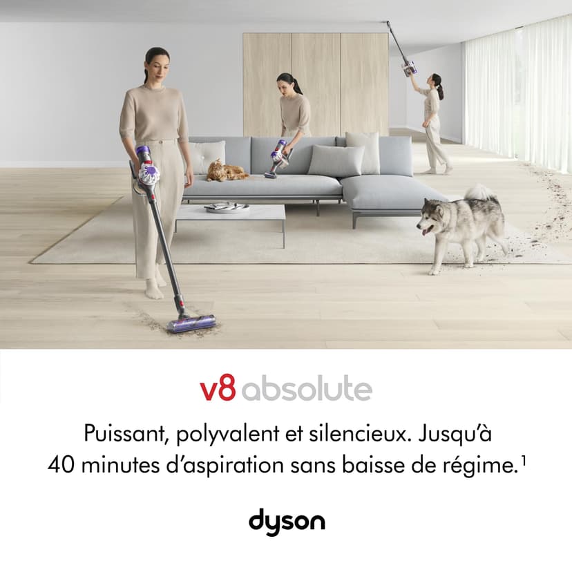 Dyson V8 Absolute Aspirateur sans Fil, 115 AW, Jusqu’à 40 Min d’autonomie, Brosse Motorbar Anti-enchevêtrement, élimine Les Poils d’Animaux, tête Fluffy, aspirateur à Main et Sol - 2