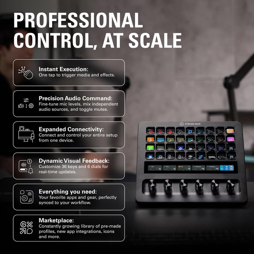 Elgato Stream Deck + XL – Customizable Control Platform With Macro Keys, Multifunction Dials, Touch Strip for Professional Systems & Production – USB-C for PC and Mac - 2