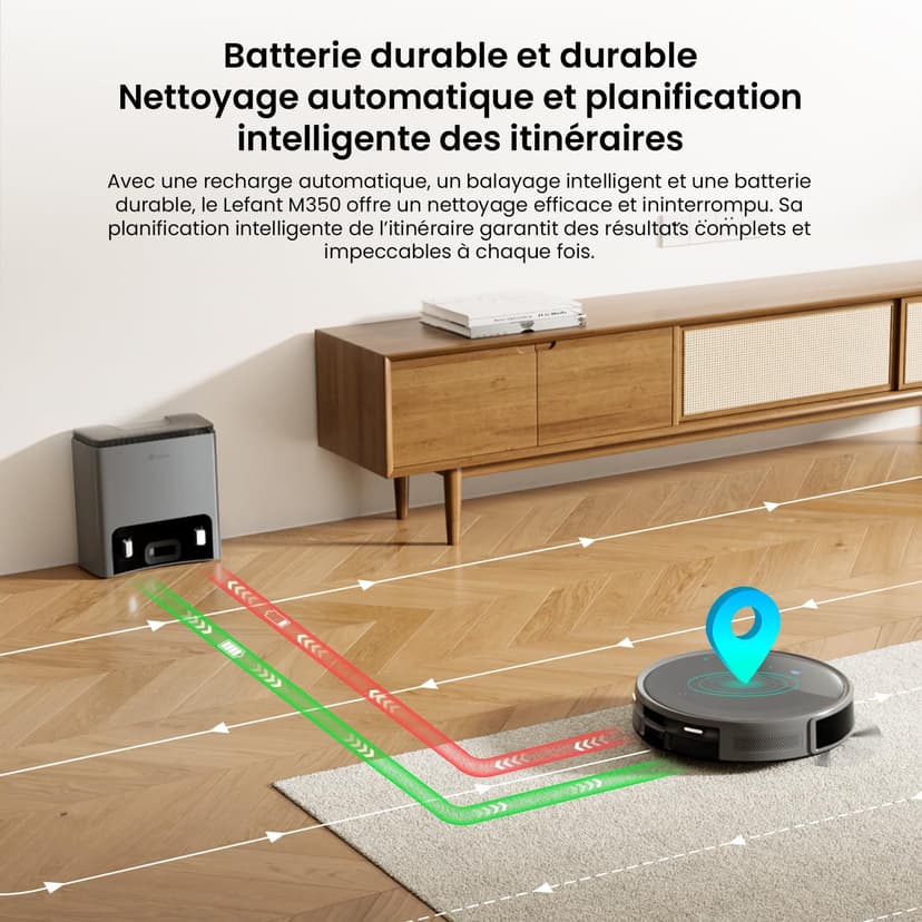 Lefant M350 Robot Aspirateur Laveur avec Station, 3 en 1, 6000Pa, Vidange Automatique, Zones Virtuelles, Navigation Laser avec Cartographie, Idéal pour Les Sols,Tapis Poils d'animaux, WiFi/Alexa/App - 8