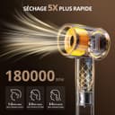 CrazyMar Secador Pelo Ionico,Secador Pelo Profesional Portátil 180000 RPM,500M Iones,Secado Rápido Secador de Viaje Potente,4 Niveles de Temperatura,Protección Contra Sobrecalentamiento - 2