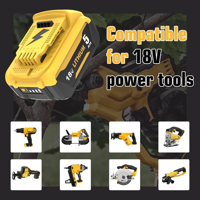 2Pcs Remplacement pour DeWalt Batterie 18V 5.0Ah DCB182 DCB180 DCB184 DCB200 DCB182 DCB181 DCB201 Outil Batterie Goodexo(Jaune Vert) - 7