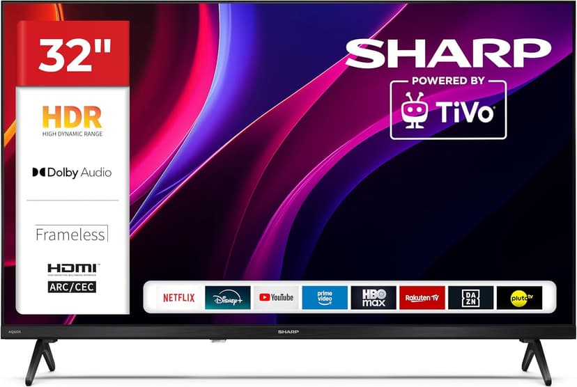 Sharp 32HE2345E - TiVo TV, 32 inch HD, Frameless, 60Hz, HDR10, 2 x 8 W Sound, HDMI 3, USBx2, Black - 1