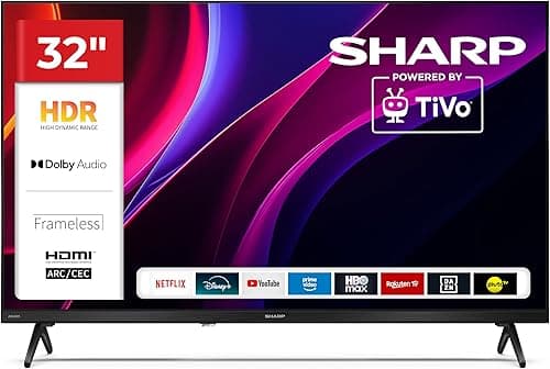 Sharp 32HE2345E - TiVo TV, 32 inch HD, Frameless, 60Hz, HDR10, 2 x 8 W Sound, HDMI 3, USBx2, Black