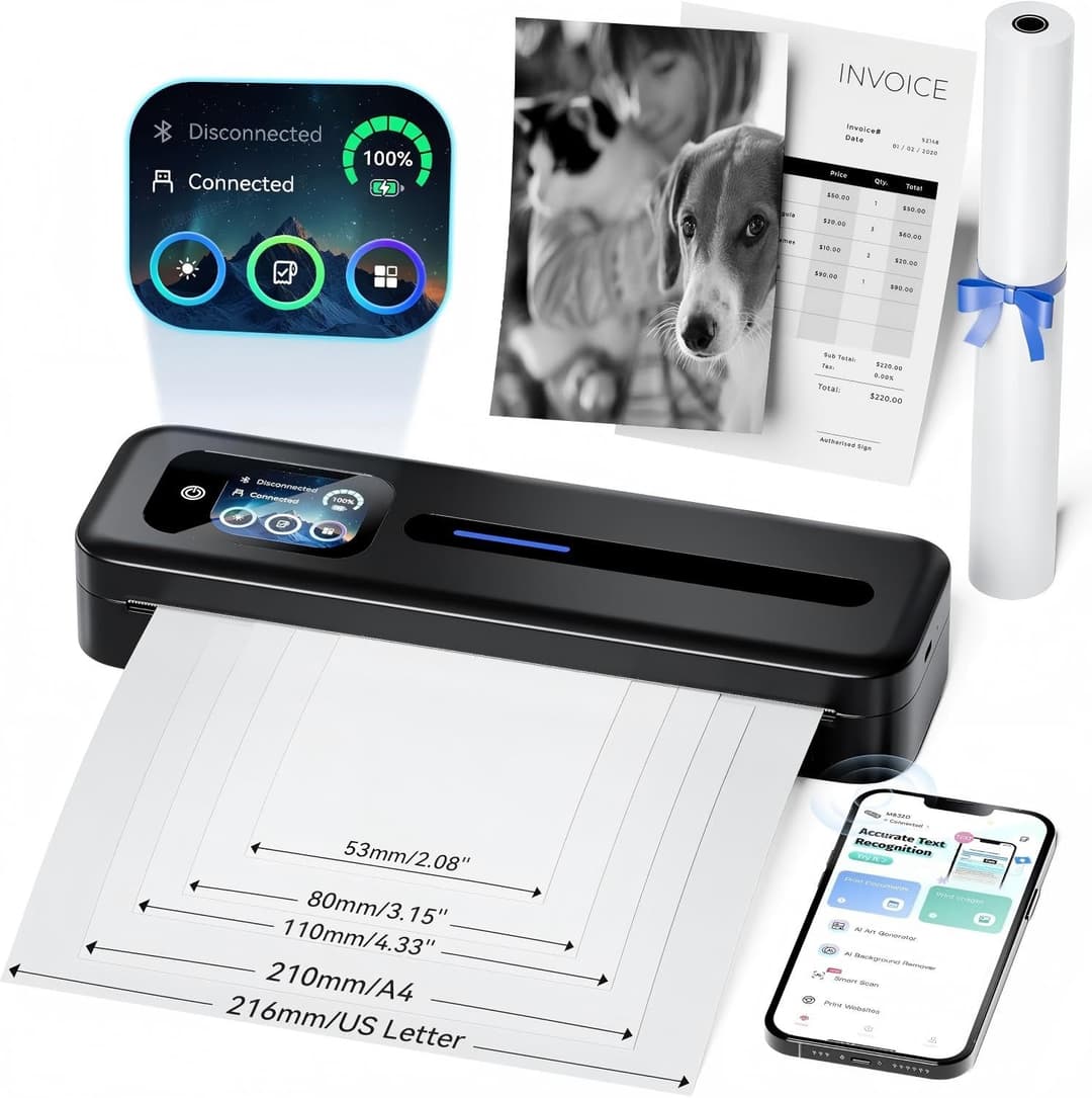 Phomemo M832D Portable Thermal Printer, A4 Touchscreen Bl…