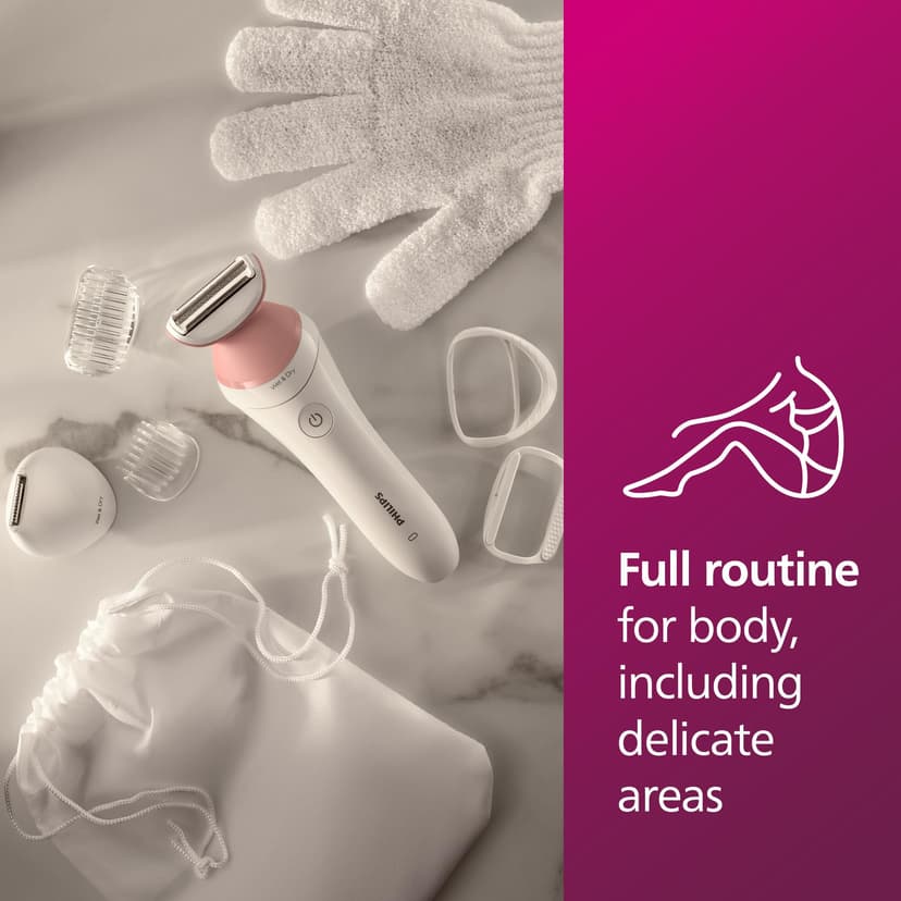 PHILIPS Lady Shaver Series 6000 Wireless Razor with 6 Accessories Body Exfoliating Glove Bikini Zone Trimmer (Model BRL146/00), White/Pink - 5