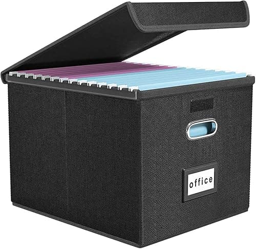 Okydoky Storage Boxes with Lid, A4 Hanging File Box Made of Fibreboard and Paper in Stylish Linen Look, Suitable for Home and Office, and File Storage Boxes (Black)