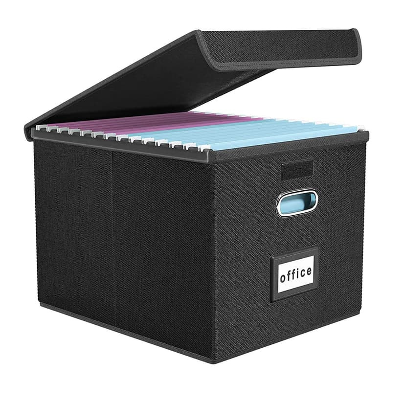 Okydoky Storage Boxes with Lid, A4 Hanging File Box Made of Fibreboard and Paper in Stylish Linen Look, Suitable for Home and Office, and File Storage Boxes (Black) - 1