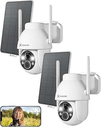 COCOCAM 2PCS 2K Camera Surveillance WiFi Exterieure sans Fil sur AI Détection Humaine, Vision Nocturne Couleur, Audio Bidirectionnel, 2.4GHz WiFi, Cloud