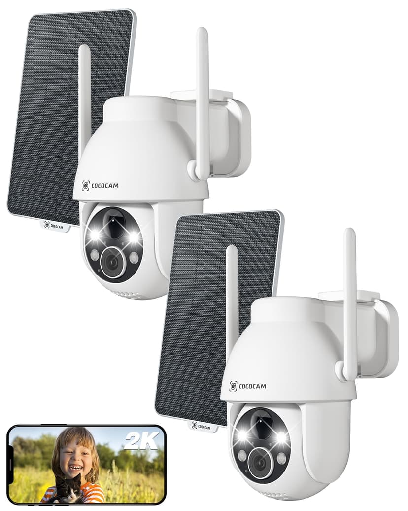 COCOCAM 2PCS 2K Camera Surveillance WiFi Exterieure sans Fil sur AI Détection Humaine, Vision Nocturne Couleur, Audio Bidirectionnel, 2.4GHz WiFi, Cloud - 1