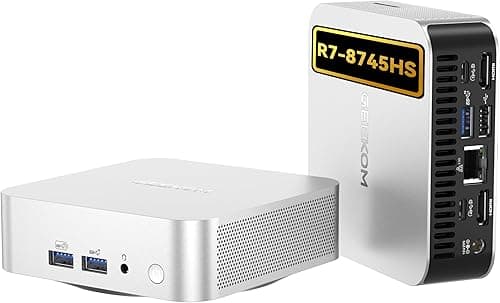 GEEKOM A8 Mini PC (Windows 11 Pro), with AMD Ryzen 7 8745HS (Beat R7-255,Up to 5.1GHz),16GB DDR5 RAM (Up to 128GB) & 1TB SSD,4K@120Hz Quad Display/Dual HDMI/WiFi 6E/USB4/6×USB for Gaming/Video Editing