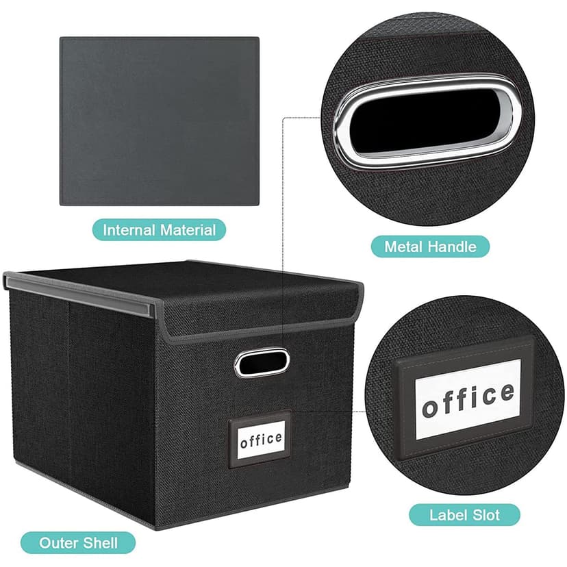 Okydoky Storage Boxes with Lid, A4 Hanging File Box Made of Fibreboard and Paper in Stylish Linen Look, Suitable for Home and Office, and File Storage Boxes (Black) - 4